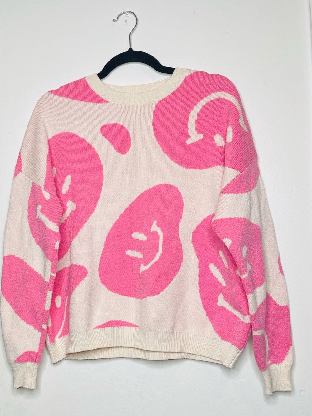 Altar’d State Pink Smiley Face Oversized Sweater XS